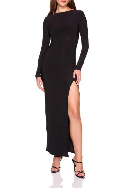 Susana Monaco Long Sleeve Side Slit Maxi Dress In Black