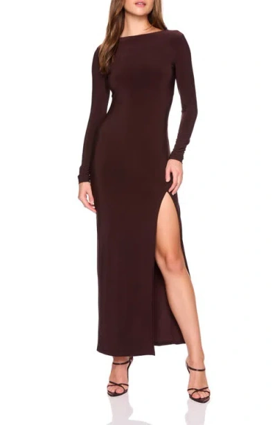 Susana Monaco Long Sleeve Side Slit Maxi Dress In Brown