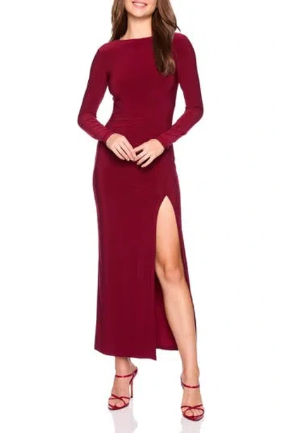 Susana Monaco Long Sleeve Side Slit Maxi Dress In Burgundy