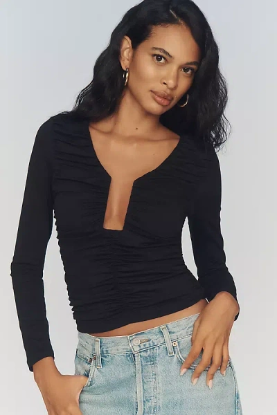 Susana Monaco Long-sleeve Square-neck Top In Black