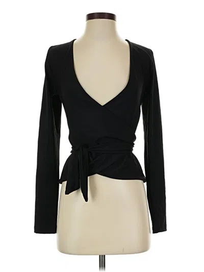 Pre-owned Susana Monaco Long Sleeve Top Black Plunge Neckline Tops