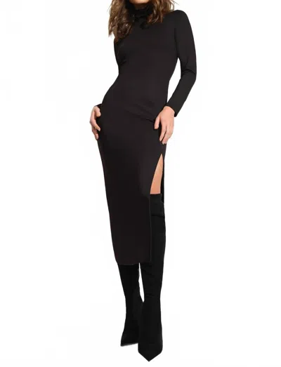 Susana Monaco Long Sleeve Turtleneck Slit Dress In Black