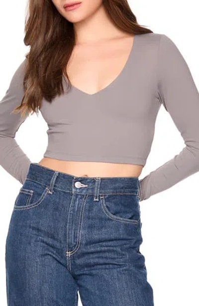 Susana Monaco Long Sleeve V-neck Crop Top In Gray