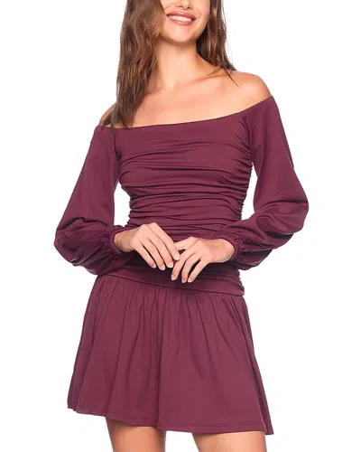 Susana Monaco Low Waist Ruched Poet Dress In Malbec