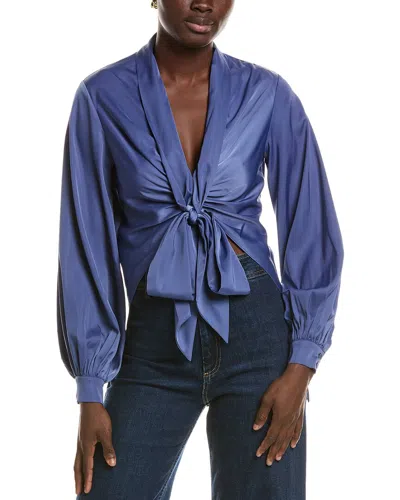 Susana Monaco Matte Satin Tie Blouse In Blue