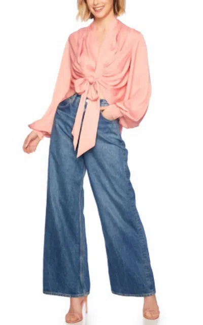 Susana Monaco Matte Satin Tie Blouse In Hamptons In Multi