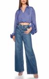 Susana Monaco Matte Satin Wrap Poet Sleeve Top In Mediterranean In Multi