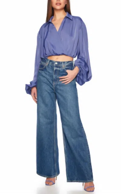Susana Monaco Matte Satin Wrap Poet Sleeve Top In Mediterranean In Multi