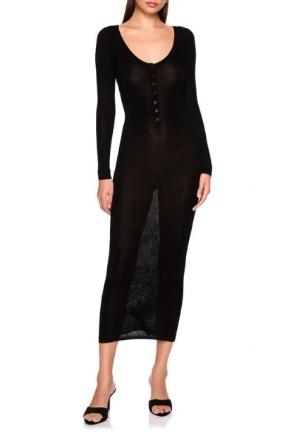 Susana Monaco Merino Wool Henley Long Sleeved Dress In Black