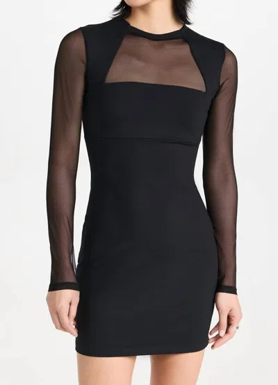 Susana Monaco Mesh Crew Long Sleeve Mini Dress In Black