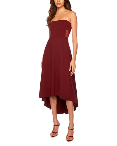 Susana Monaco Mesh Trim High Low Strapless Dress In Oxblood