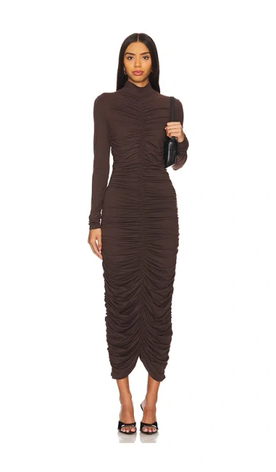 Susana Monaco Mock Gathered Long Sleeve Dress In Brown