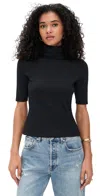 Susana Monaco Mock Neck Elbow Sleeve Top In Black