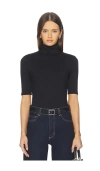 Susana Monaco Mock Neck Elbow Sleeve Top In Black