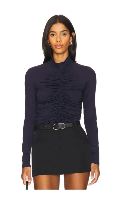 Susana Monaco Mock Neck Gathered Front Top In Midnight