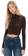 Susana Monaco Mock Neck Gathered Top Java In Brown