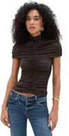 Susana Monaco Mock Neck Overlay Gathered Top 3 Java In Brown