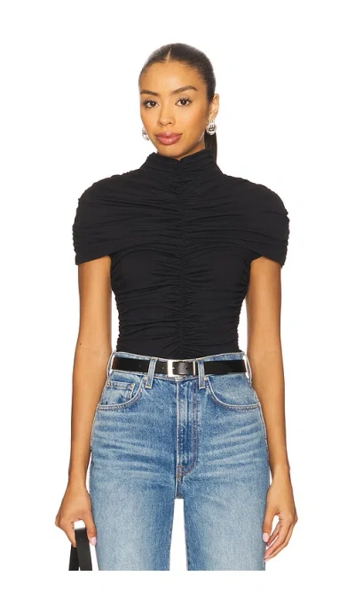 Susana Monaco Mock Neck Overlay Gathered Top In Black