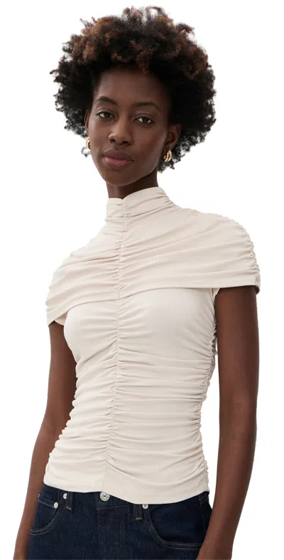 Susana Monaco Mock Neck Overlay Gathered Top Blanched Almond In White