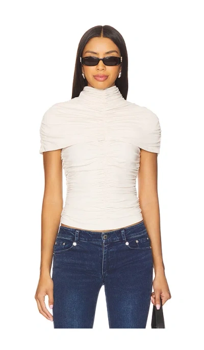 Susana Monaco Mock Neck Overlay Gathered Top In White
