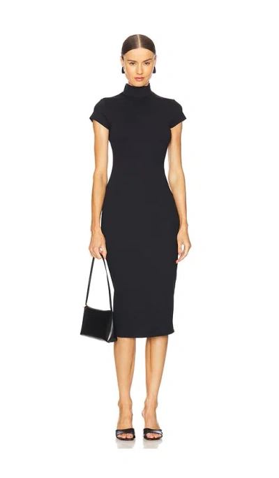 Susana Monaco Mock Neck Short Sleeve Dress In Black