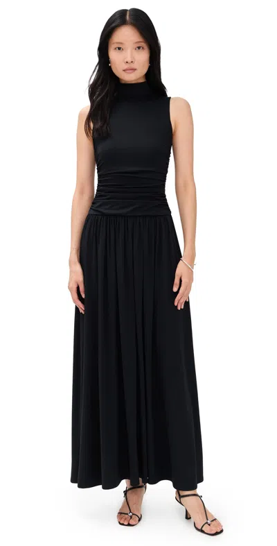Susana Monaco Mock Neck Sleeveless Drop Waist Dress 42 Black