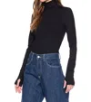 Susana Monaco Mock Neck Thumb Hole Long Sleeve Top In Black In Black