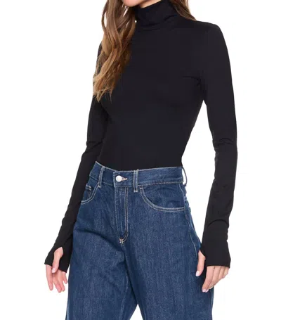 Susana Monaco Mock Neck Thumb Hole Long Sleeve Top In Black