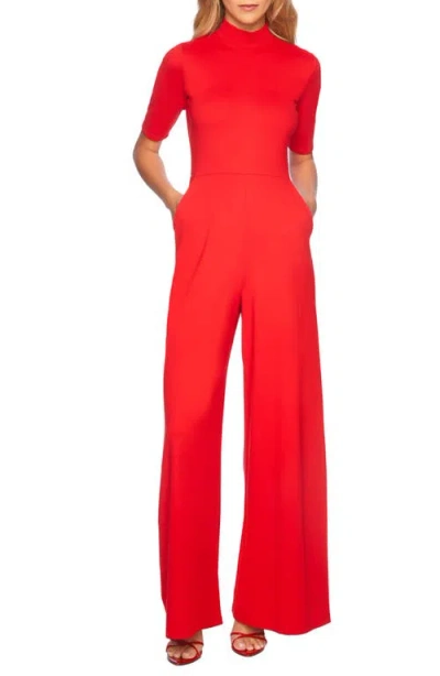 Susana Monaco Mock Neck Wide Leg Jumpsuit In Perfect Red
