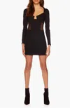 Susana Monaco Notch Neck Long Sleeve Body-con Minidress In Black