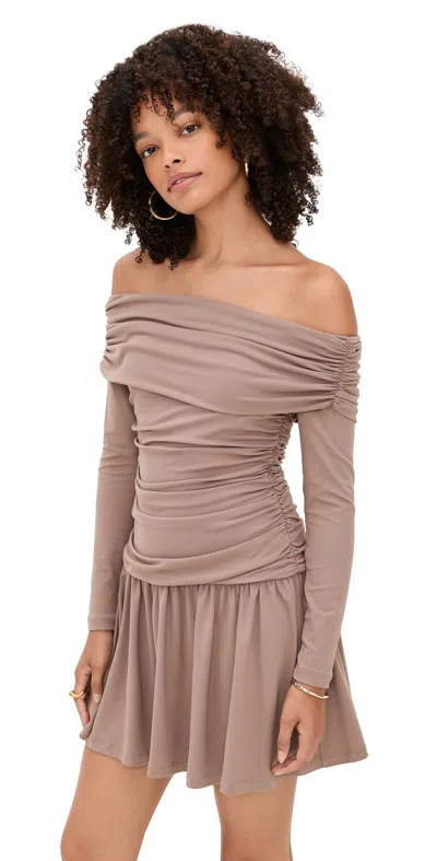 Susana Monaco Off-shoulder Gathered Dress Cocoa In Brown