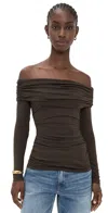 Susana Monaco Off Shoulder Gathered Top Java In Brown