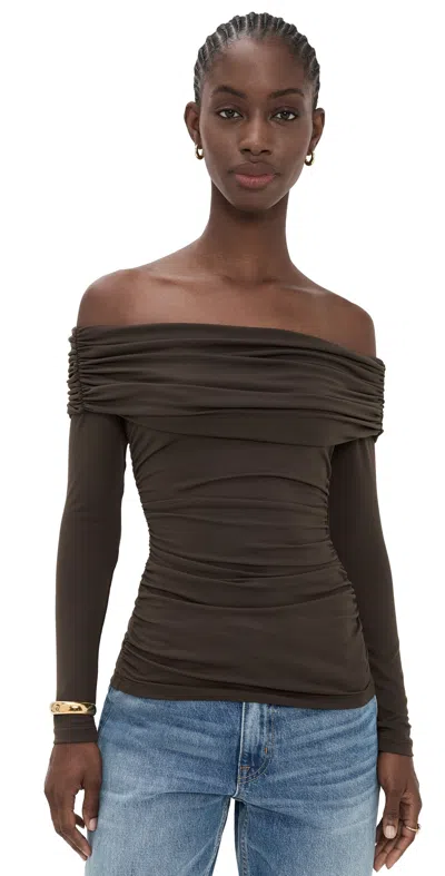 Susana Monaco Off Shoulder Gathered Top Java In Brown