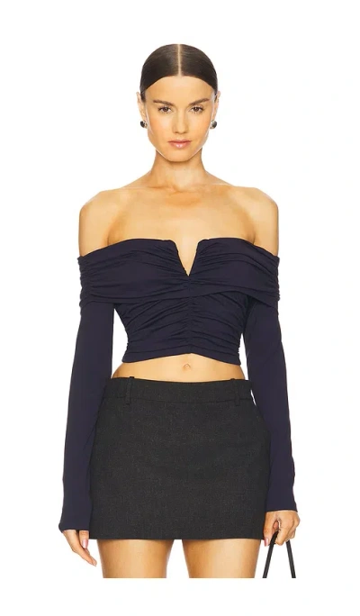 Susana Monaco Off Shoulder Long Sleeve V Wire Top In 漆黑