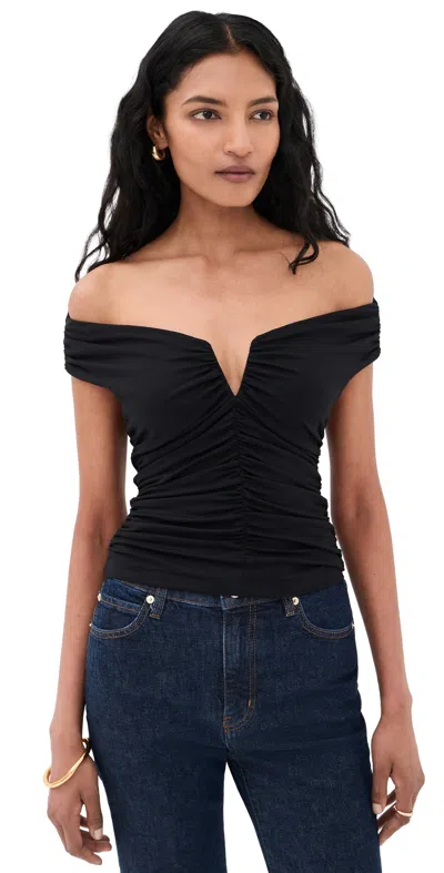 Susana Monaco Off Shoulder Long Sleeve V-wire Top Black