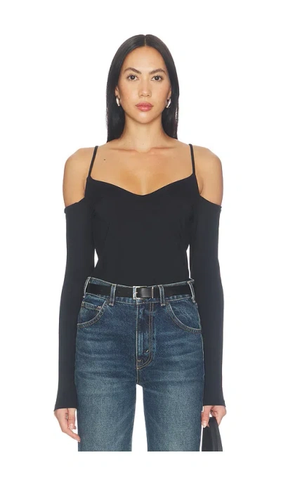 Susana Monaco Off Shoulder String Long Sleeve Top In Black