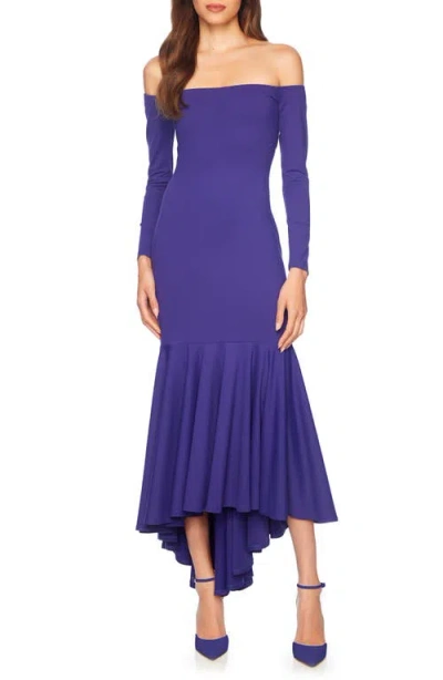 Susana Monaco Off The Shoulder Long Sleeve High-low Dress In Frozen Lake