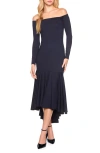 Susana Monaco Off The Shoulder Long Sleeve High-low Dress In Midnight