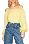 Susana Monaco Off The Shoulder Matte Satin Blouson Bodysuit In Celery
