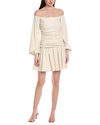 Susana Monaco Off-shoulder Poet Low-waist Mini Dress In Neutral