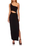 Susana Monaco One-shoulder Cutout High Slit Maxi Dress In Black In Black