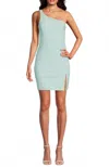 Susana Monaco One Shoulder Faux Leather Mini Dress In Rain In Blue