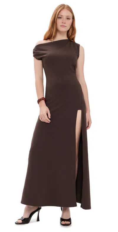 Susana Monaco One Shoulder Gathered Slit Front Dress Java In Brown