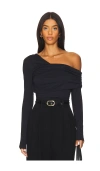 Susana Monaco One Shoulder Off Shoulder Long Sleeve Top In Black