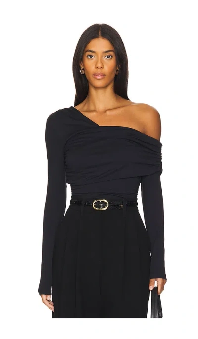 Susana Monaco One Shoulder Off Shoulder Long Sleeve Top In Black