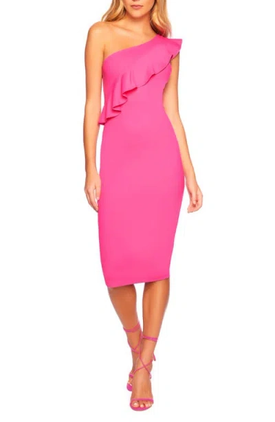 Susana Monaco One-shoulder Ruffle Cocktail Dress In Hot Pink