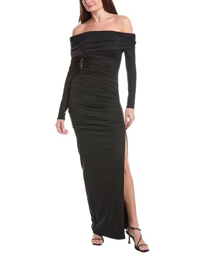 Susana Monaco One-arm Off-shoulder Side Slit Maxi Dress In Black