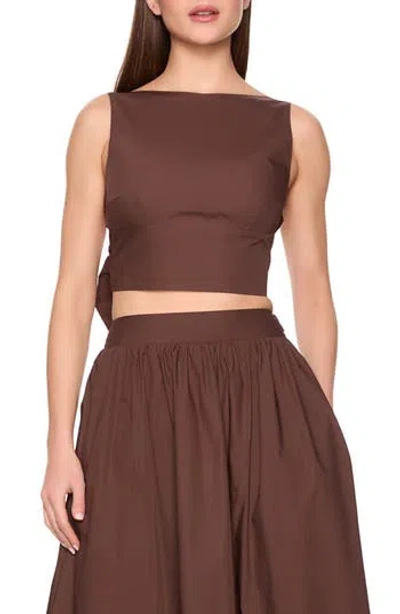 Susana Monaco Open Bow Back Cotton Poplin Top In Brown