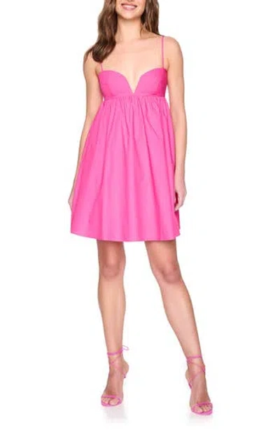 Susana Monaco Plunge Neck Babydoll Dress In Hot Pink