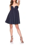 Susana Monaco Plunge Neck Babydoll Dress In Onyx